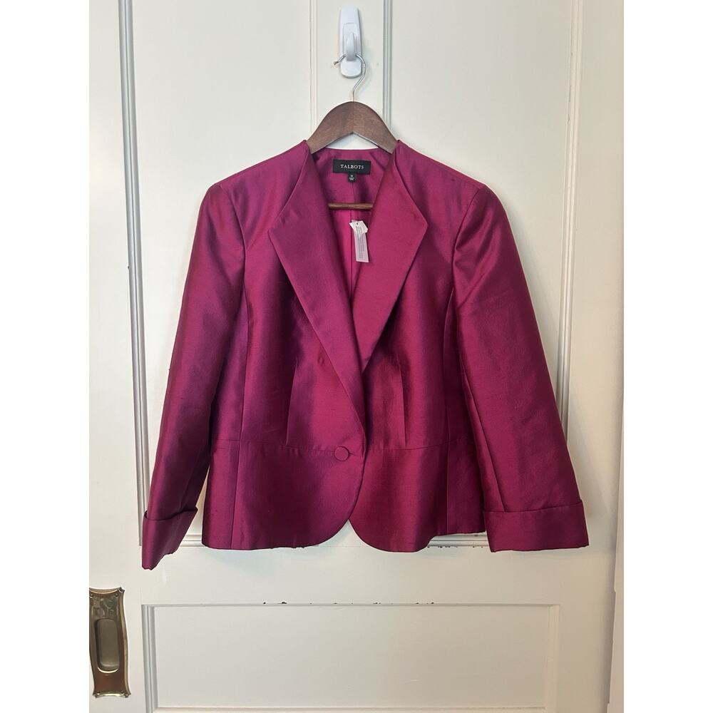 Talbots Wool Silk Shiny Blazer Womens Size 12 Hot Pink Classic Preppy Career NWT